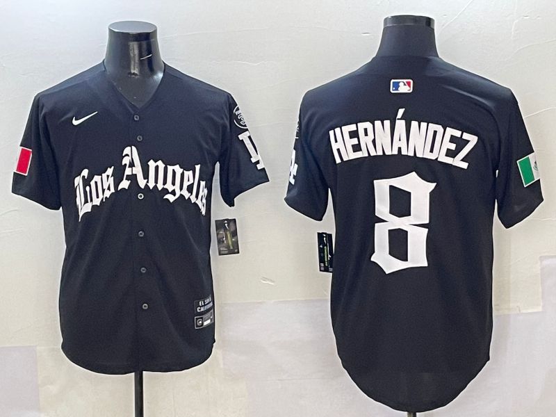 Men Los Angeles Dodgers #8 Hernandez Black Five generations Joint Name 2025 Nike MLB Jersey style 1